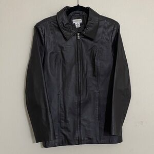 Vintage Kim Roger Leather Classic brown Jacket coat M full zip comfy Y2K casual